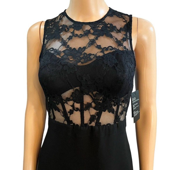 Marciano Jasmeen Maxi Dress Lace Chiffon Black Nude Sleeveless - Picture 2 of 9